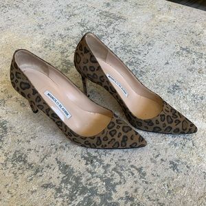 Manolo Blahnik suede leopard heels